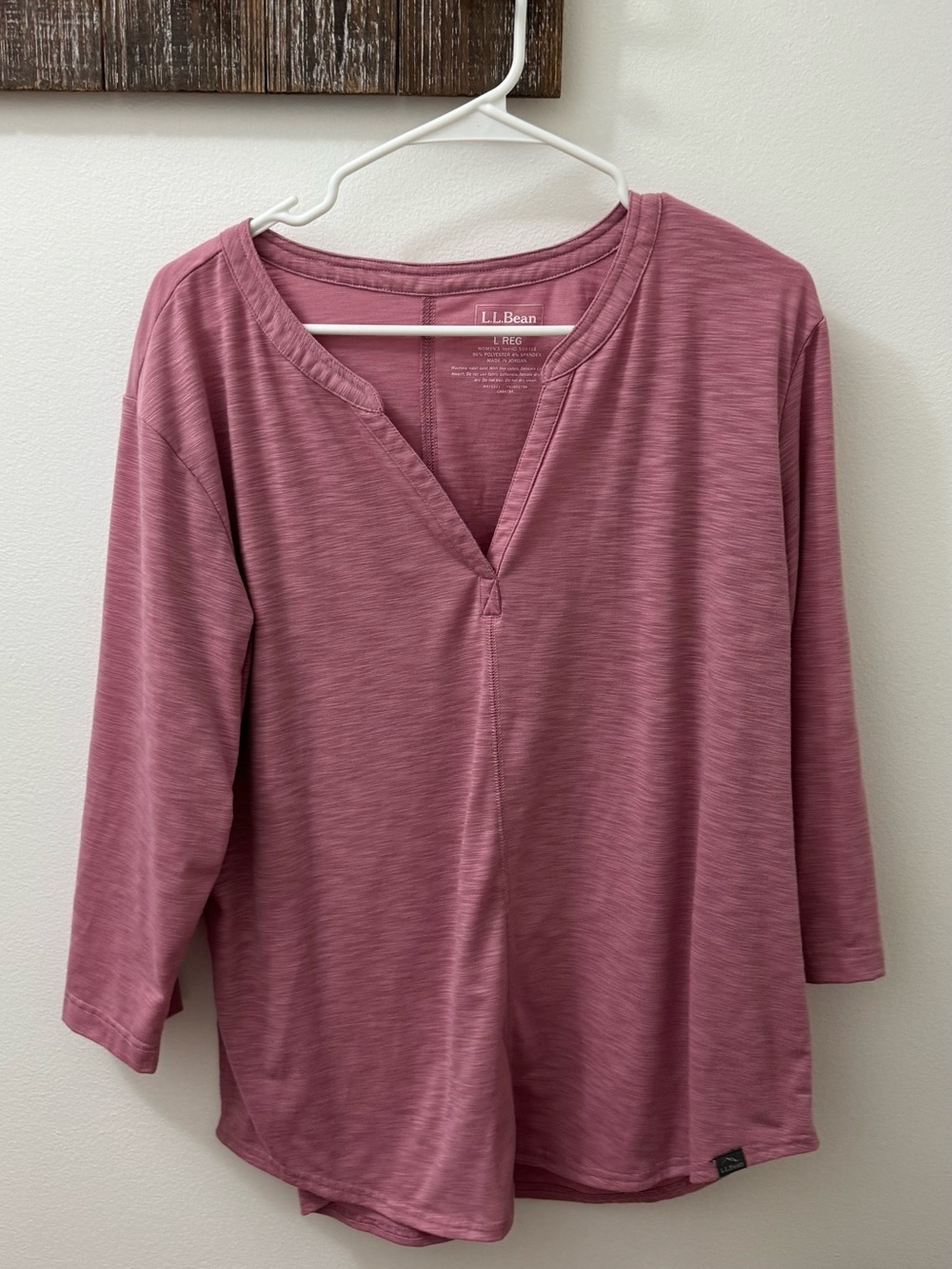 L.L. Bean Women's Heathered Rose 3/4 Sleeve Split-Neck Top